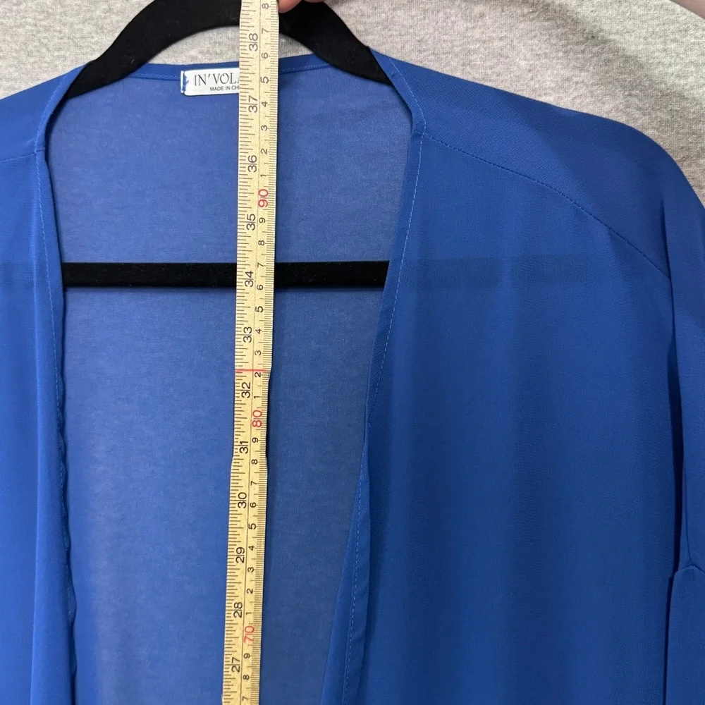 Blue Kimono with White‎ Pom Pom Trim